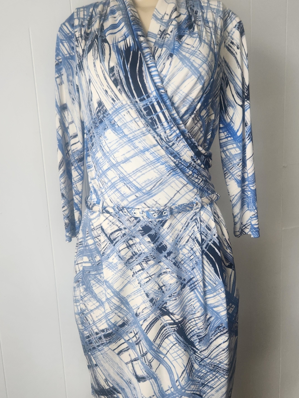 Catherine Malandrino Blue and White Abstract Print Dress 100% Silk